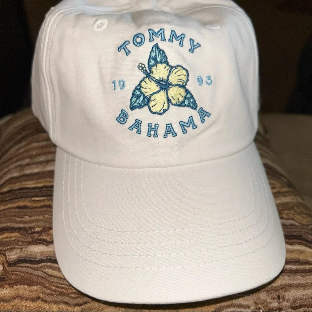 🌺 Vtg Hibiscus Flower Embroidered Baseball Cap Adjustable Tropical white blue